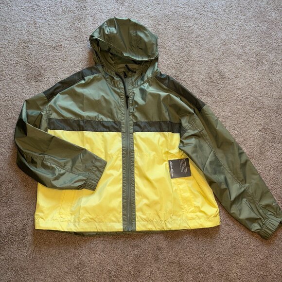 NWT Eddie Bauer Momentum UPF 50+ Hoodie Windbreaker XL Green Yellow - Picture 1 of 10